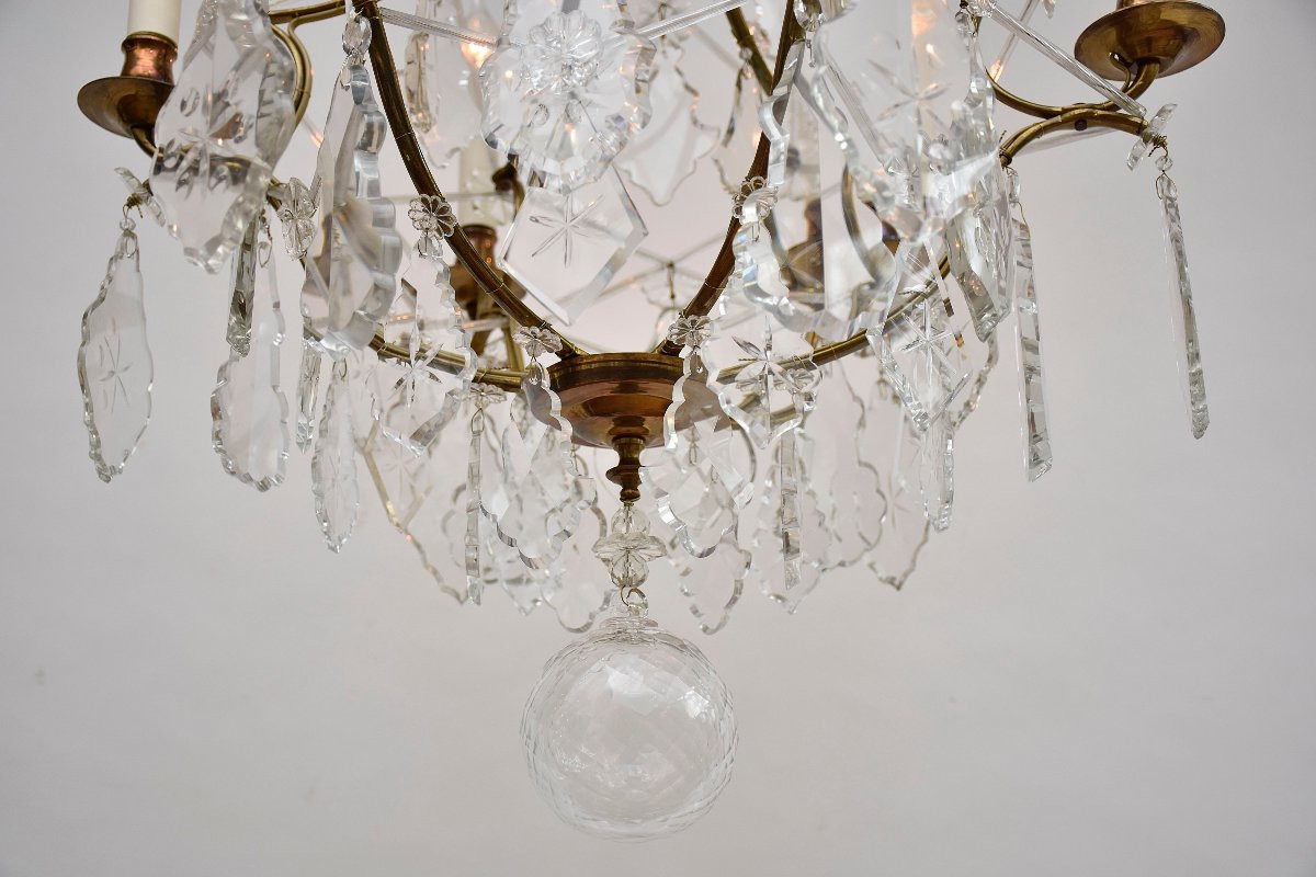 Lustre en laiton et cristal de style rococo début du XXe siècle-photo-1