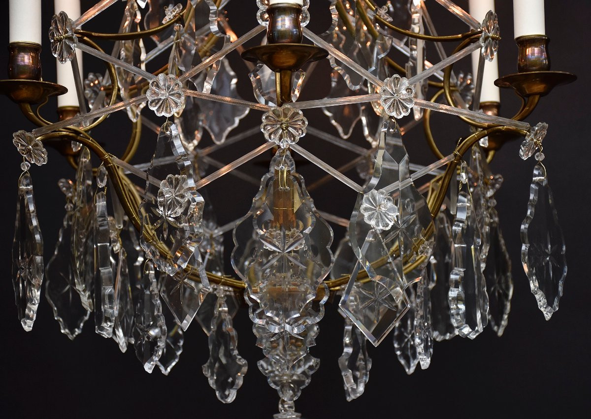 Lustre en laiton et cristal de style rococo début du XXe siècle-photo-2