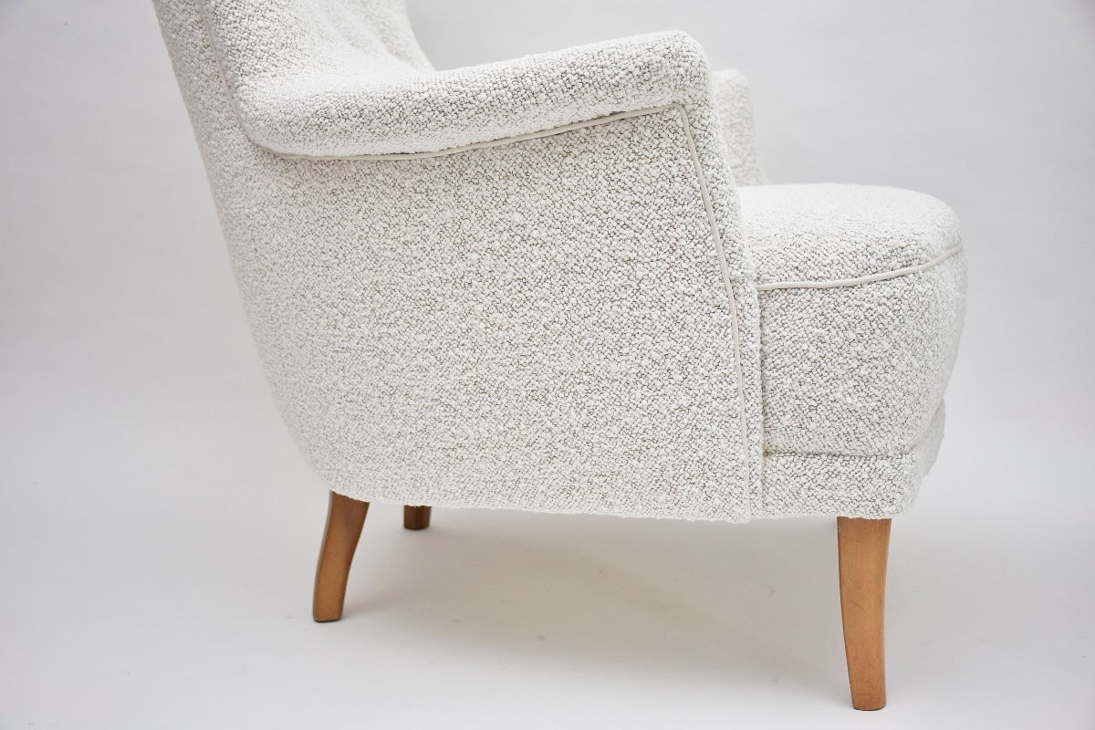 Paire de fauteuils « Farmor » du XXe siècle, créés par Carl Malmsten, en tissu bouclé Dedar -photo-3
