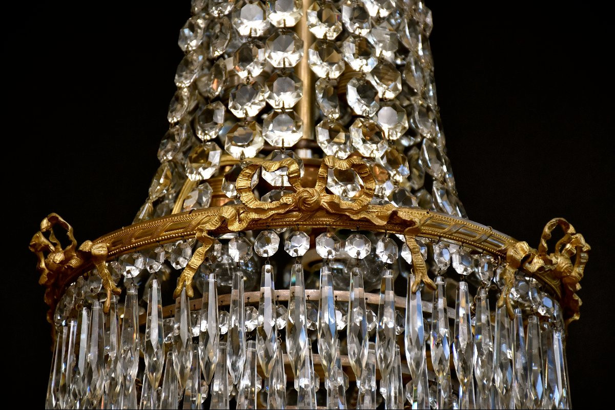 Lustre  en bronze doré et cristal, style Louis XVI, Fin du XIXe siècle-photo-2