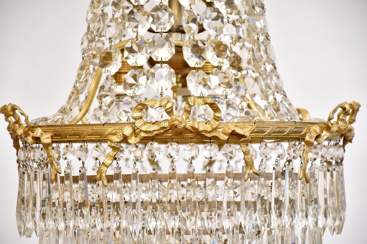Lustre  en bronze doré et cristal, style Louis XVI, Fin du XIXe siècle-photo-7