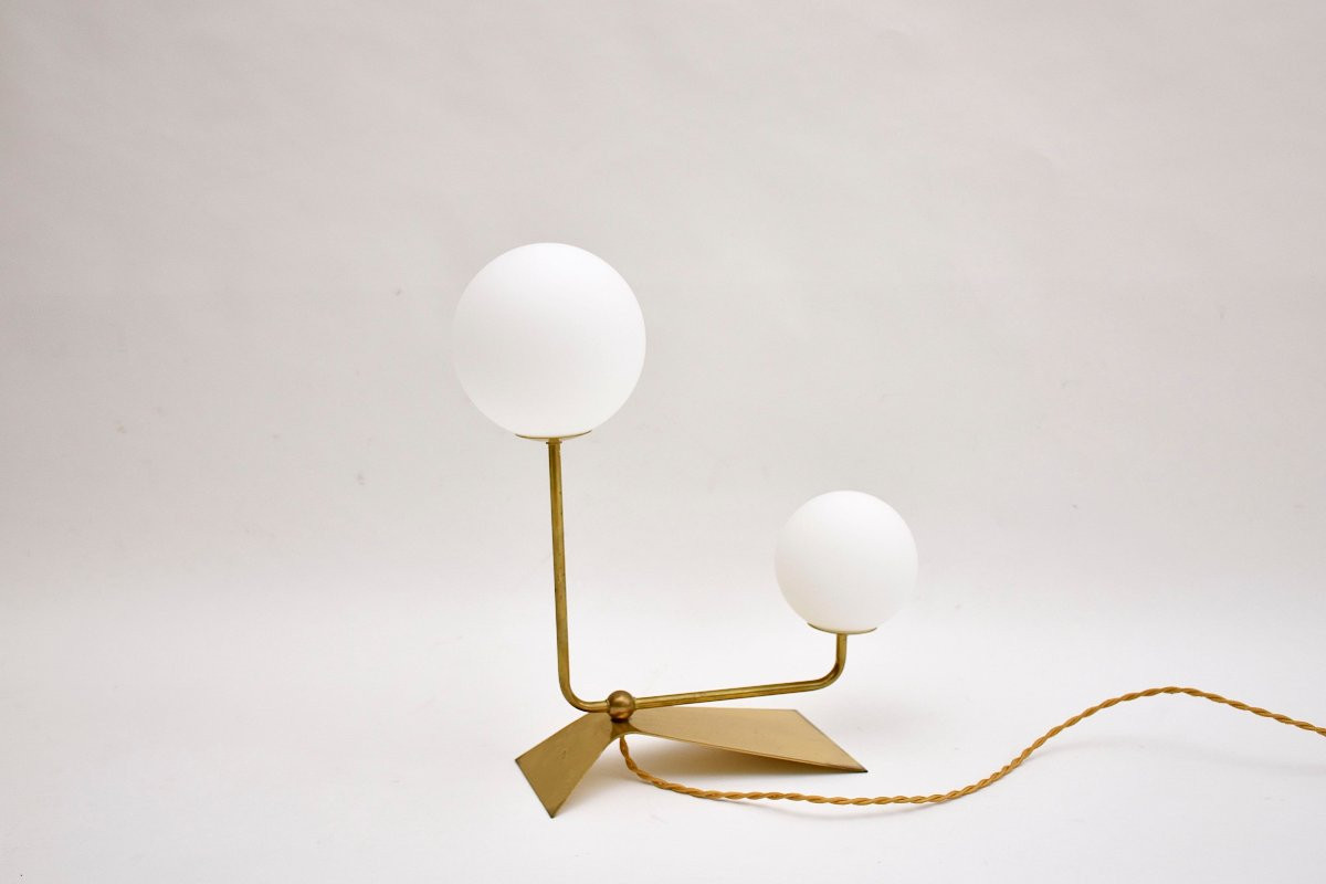 Lampe de table/bureau scandinave en laiton et verre du milieu du siècle-photo-1