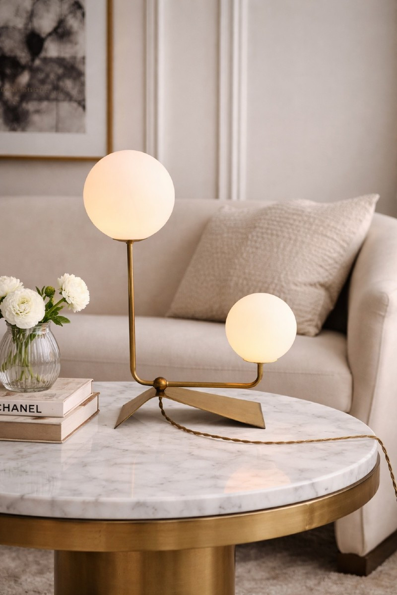 Lampe de table/bureau scandinave en laiton et verre du milieu du siècle