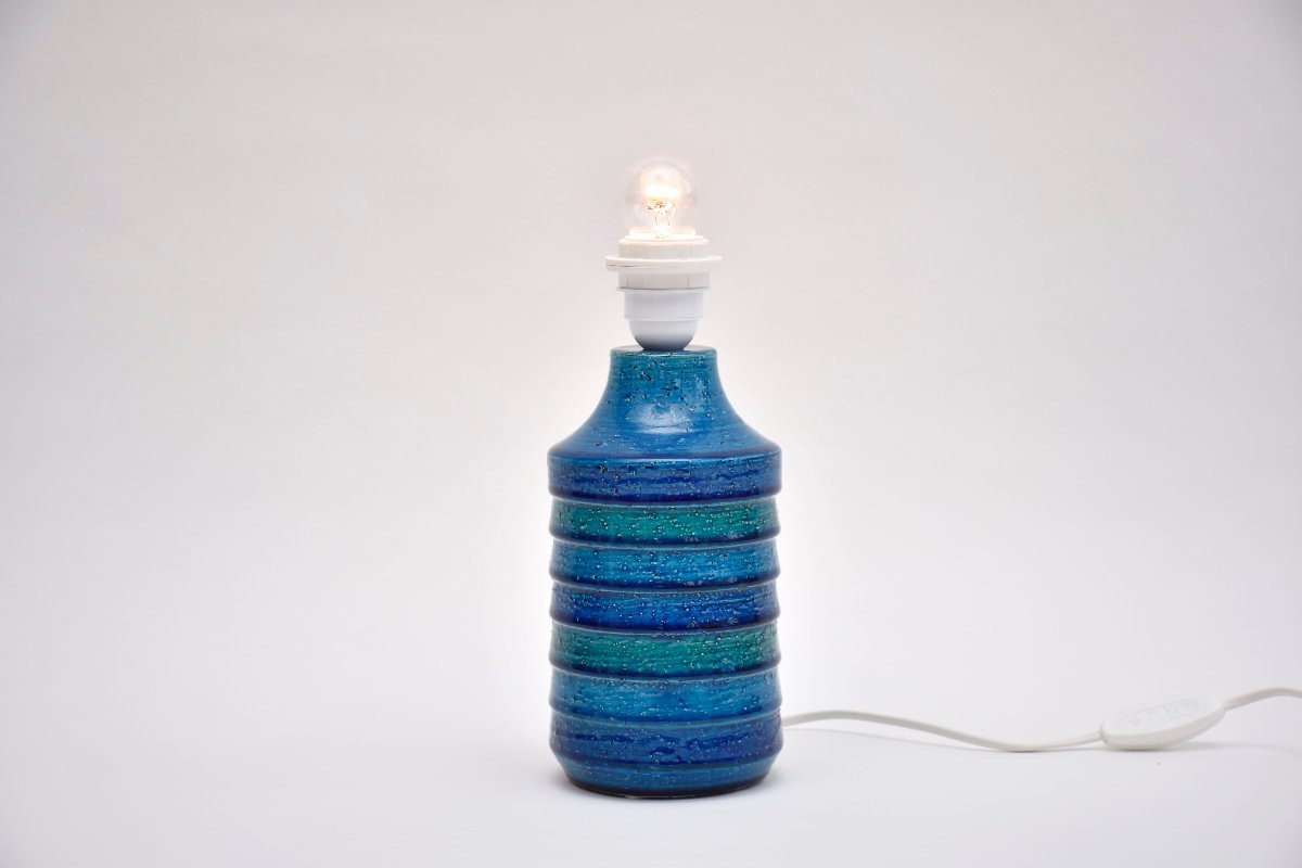 Mid-century Italian Ceramic Table Lamp, Blue/turquoise, By Bitossi-photo-2