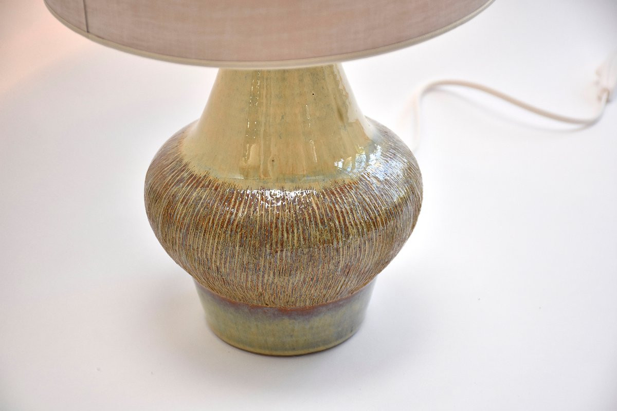 Mid-century Danish Glazed Ceramic Table Lamp, Signed Soholm-photo-3
