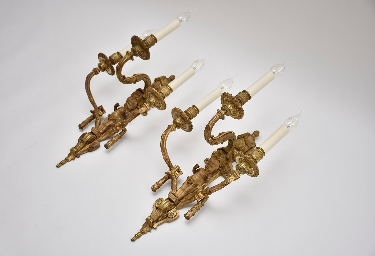 A Pair Of 19th-century Gilt Bronze Wall Sconces In The Louis XVI Style-photo-4