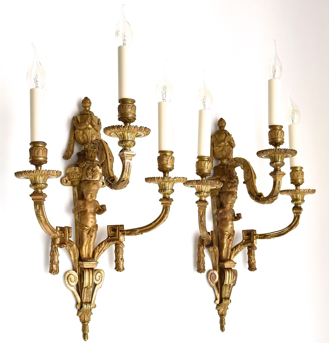 A Pair Of 19th-century Gilt Bronze Wall Sconces In The Louis XVI Style