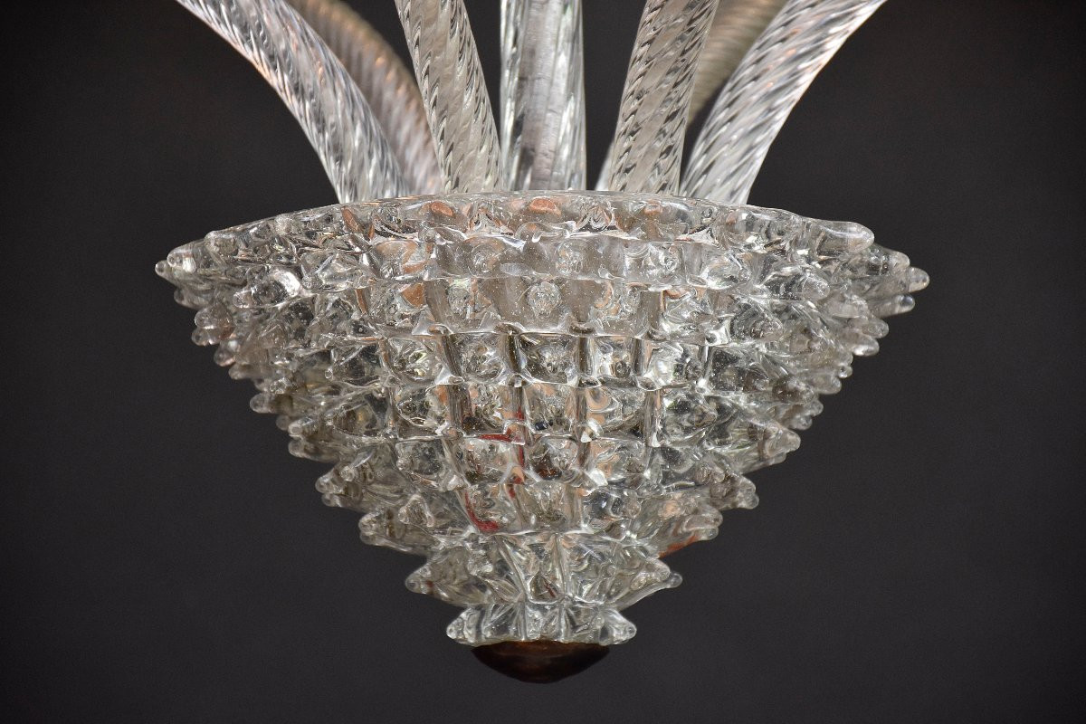  Mid-century Italian Murano Glass 'rostrato' Chandelier By Barovier-photo-2