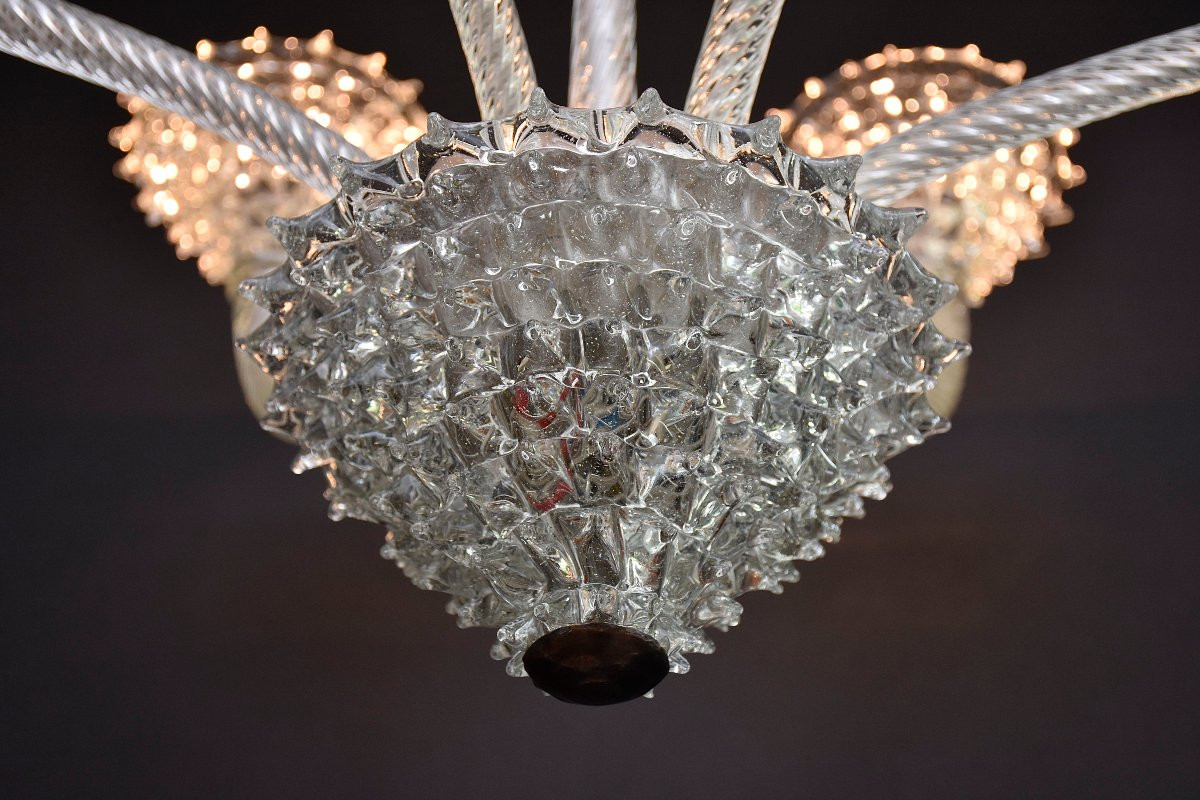 Mid-century Italian Murano Glass 'rostrato' Chandelier By Barovier-photo-3