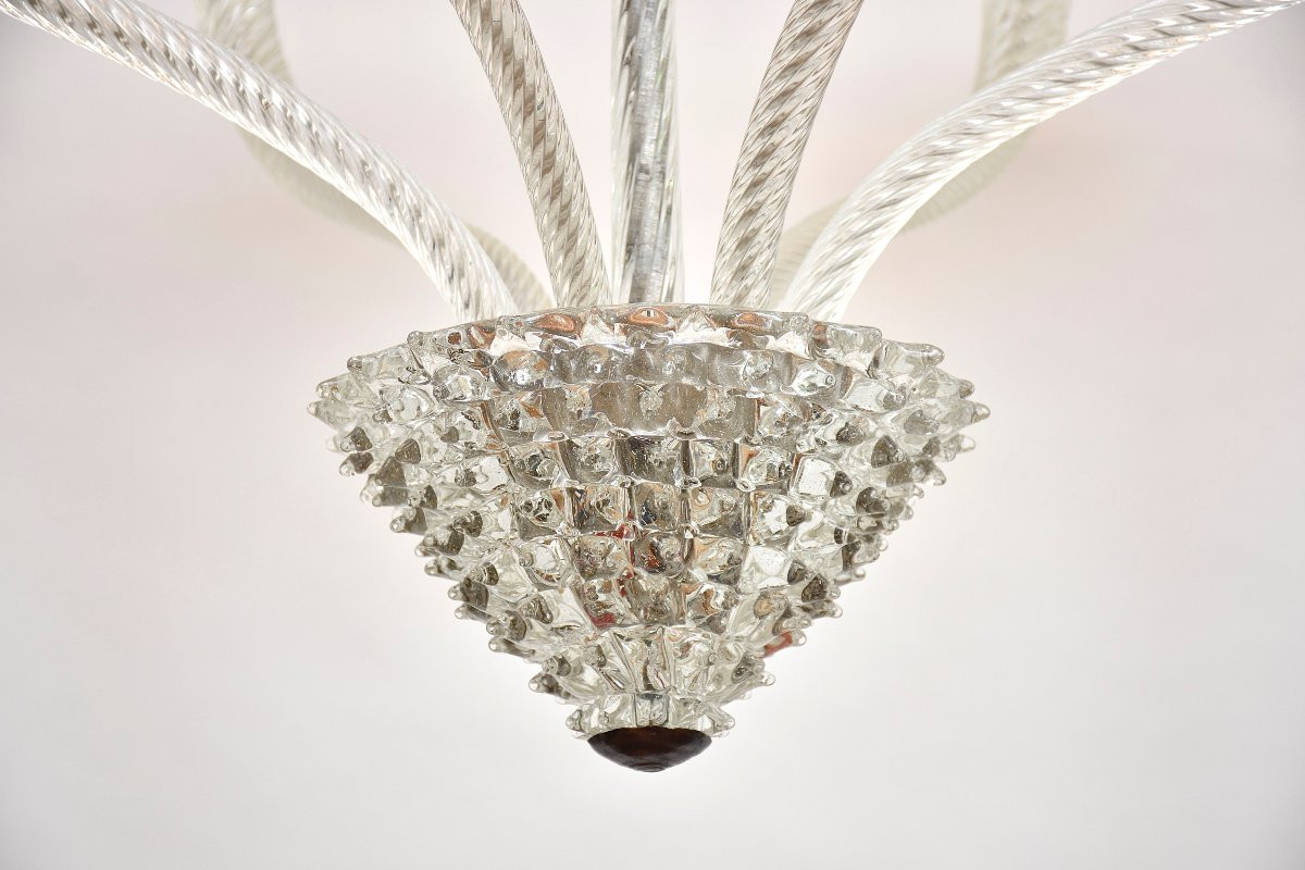  Mid-century Italian Murano Glass 'rostrato' Chandelier By Barovier-photo-1