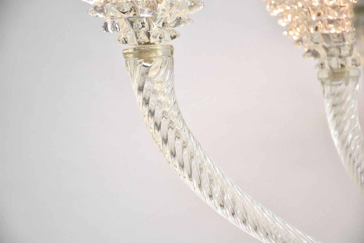  Mid-century Italian Murano Glass 'rostrato' Chandelier By Barovier-photo-3