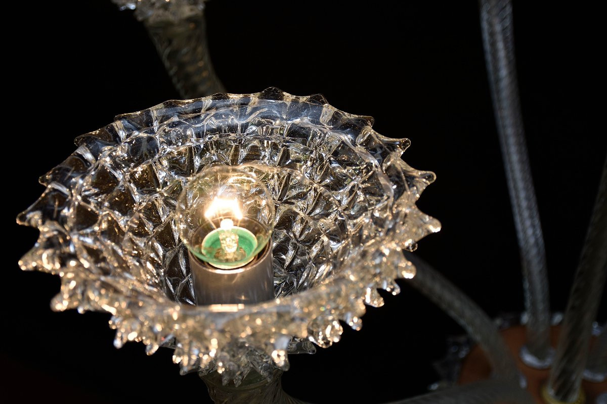  Mid-century Italian Murano Glass 'rostrato' Chandelier By Barovier-photo-5