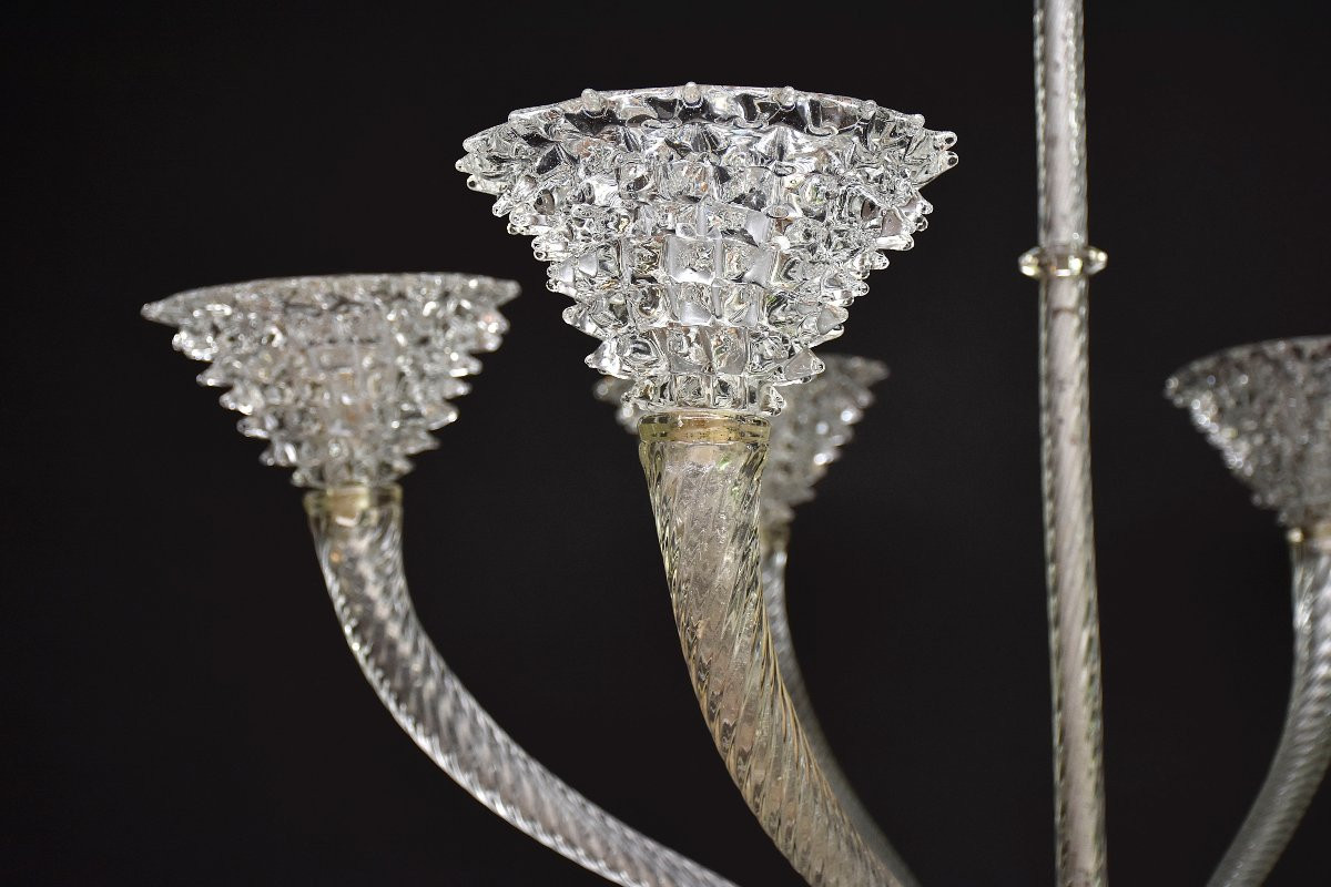  Mid-century Italian Murano Glass 'rostrato' Chandelier By Barovier-photo-6