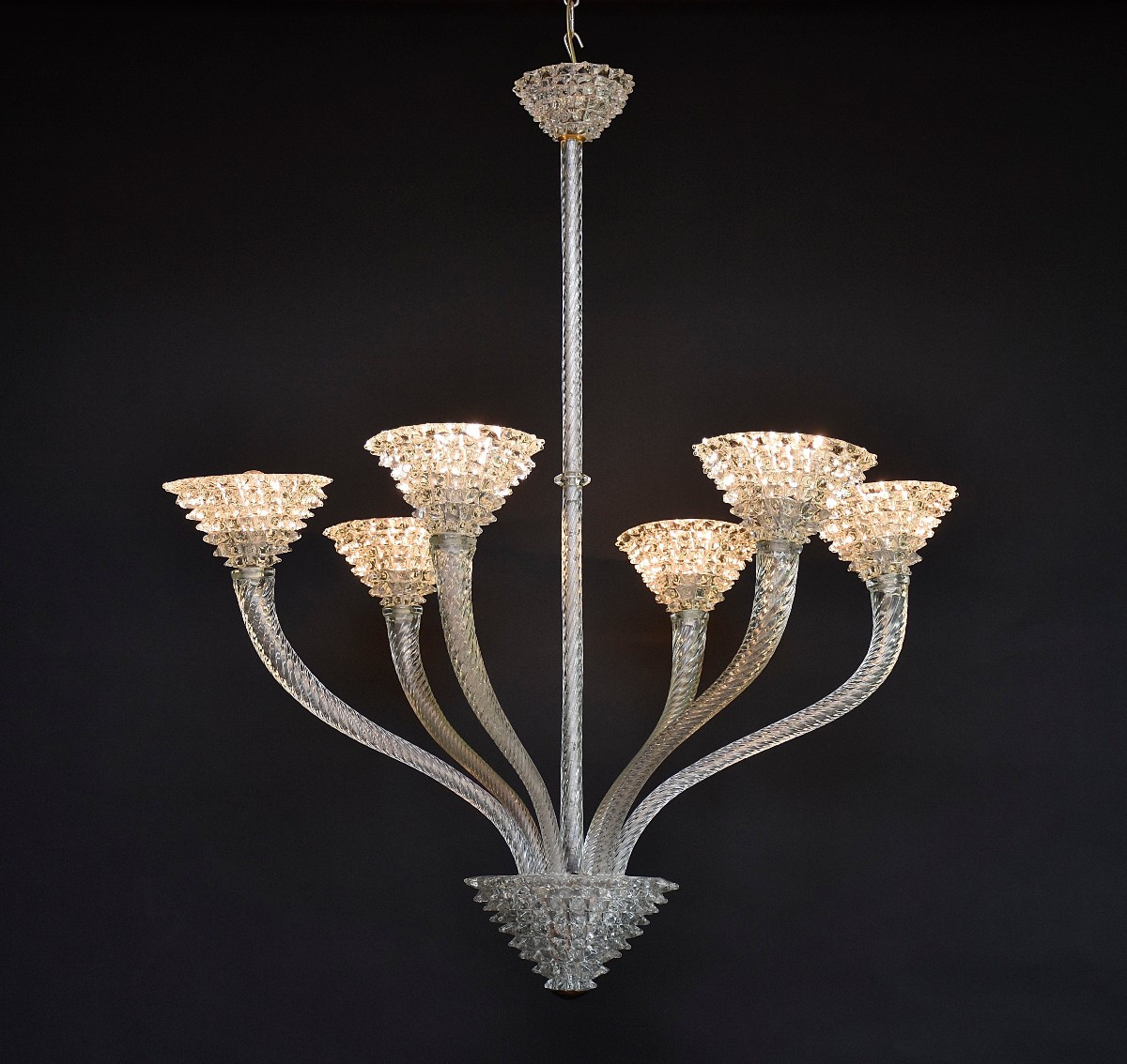  Mid-century Italian Murano Glass 'rostrato' Chandelier By Barovier