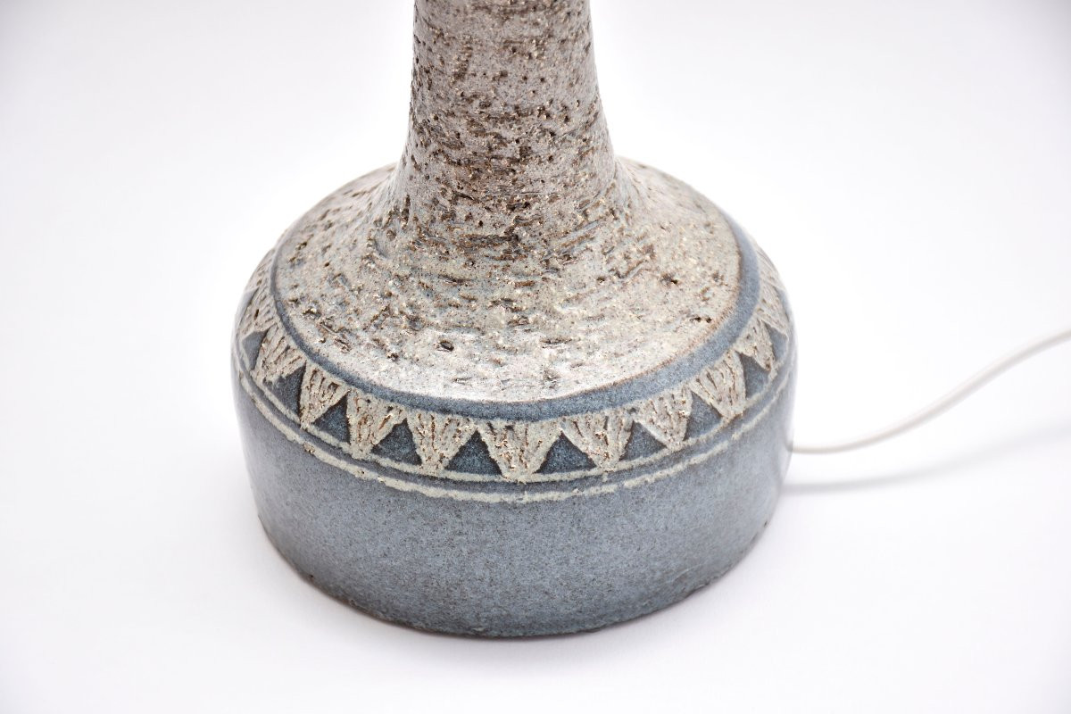 Lampe de table danoise en céramique du milieu du siècle, dans des tons bleus et naturels, signé-photo-3