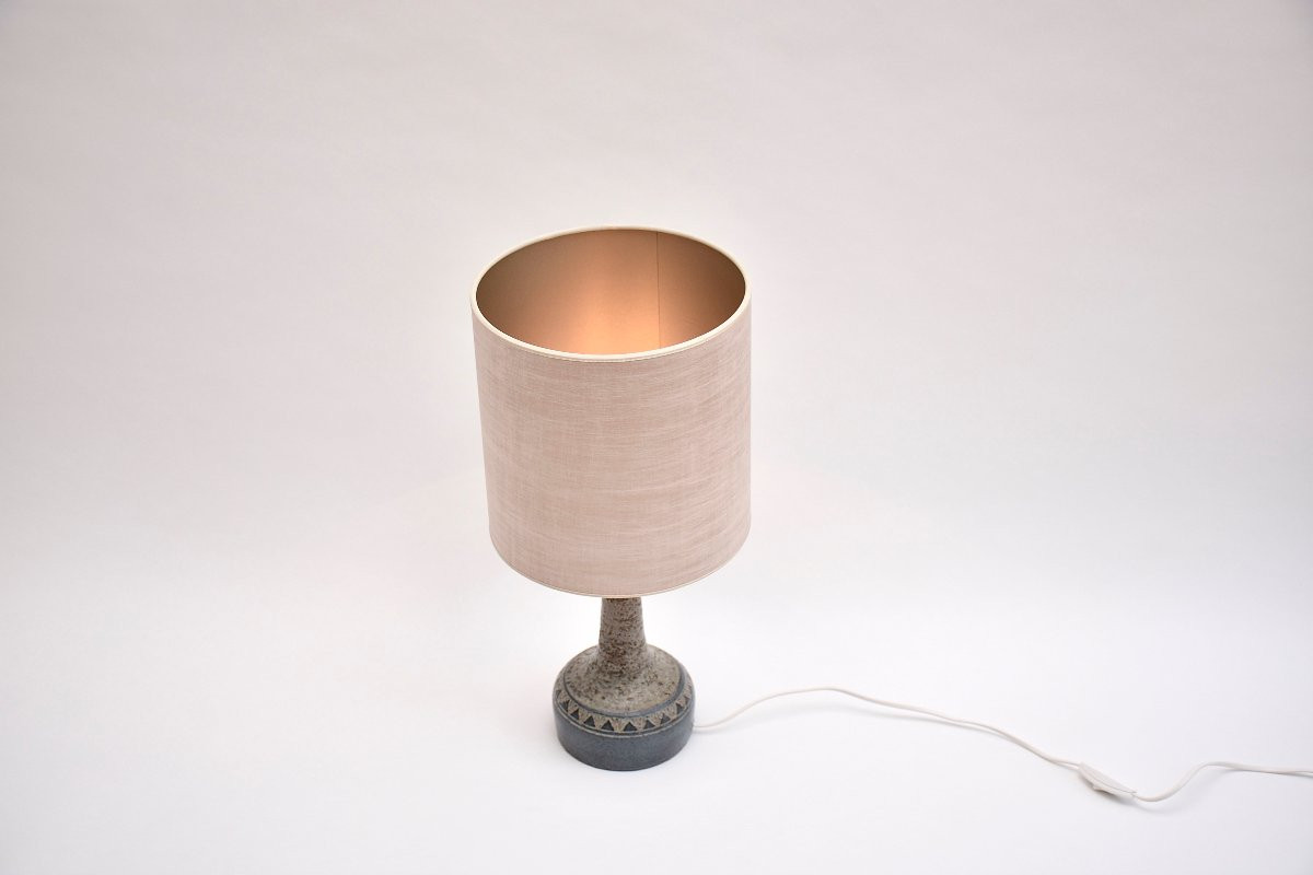 Lampe de table danoise en céramique du milieu du siècle, dans des tons bleus et naturels, signé-photo-3