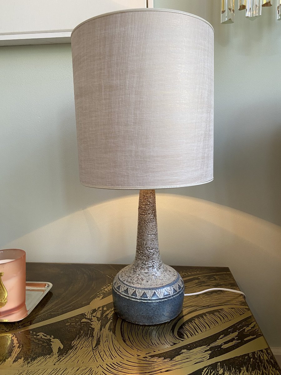 Lampe de table danoise en céramique du milieu du siècle, dans des tons bleus et naturels, signé-photo-5