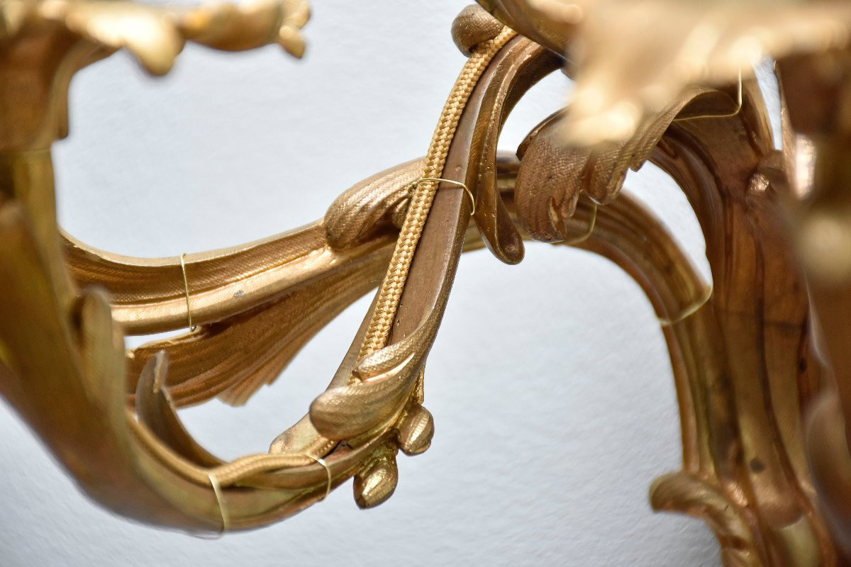 Grande paire d'appliques en bronze doré de style Louis XV, vers 1850-photo-4