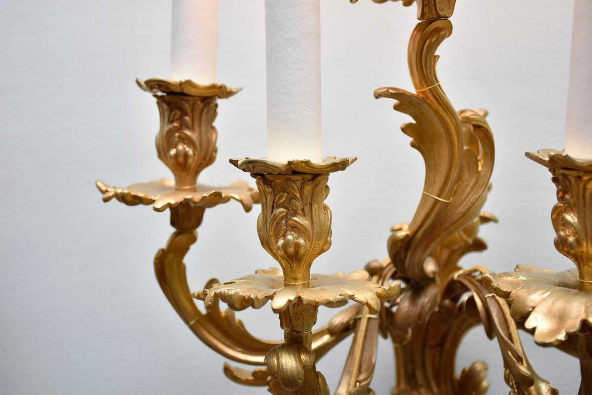 Grande paire d'appliques en bronze doré de style Louis XV, vers 1850-photo-2