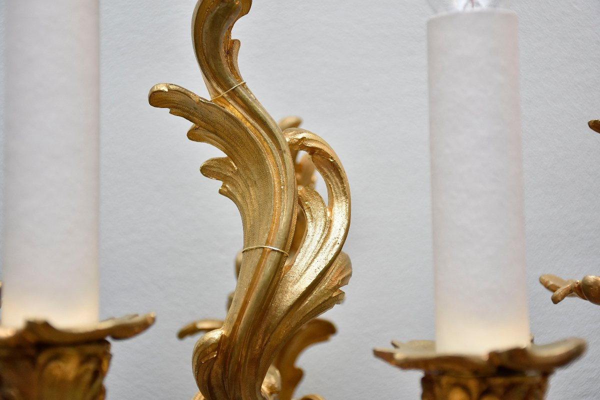 Grande paire d'appliques en bronze doré de style Louis XV, vers 1850-photo-4