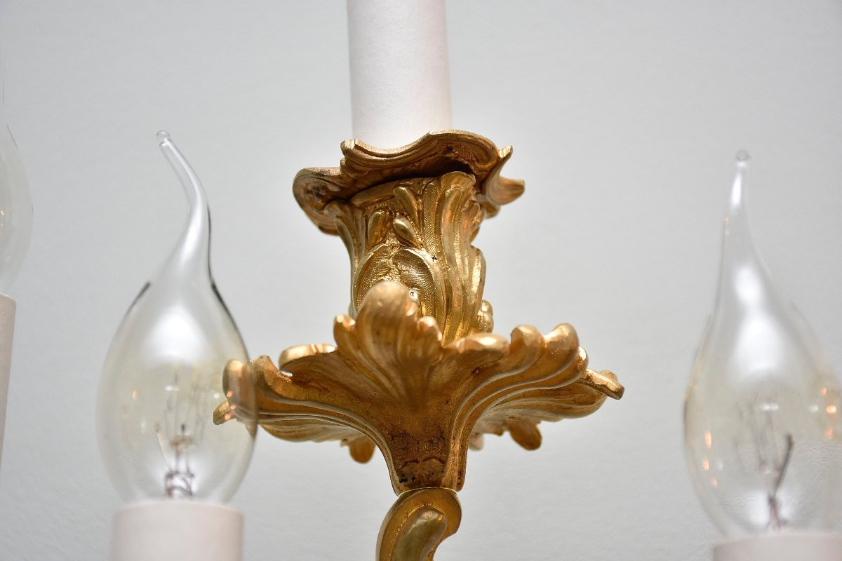 Grande paire d'appliques en bronze doré de style Louis XV, vers 1850-photo-5