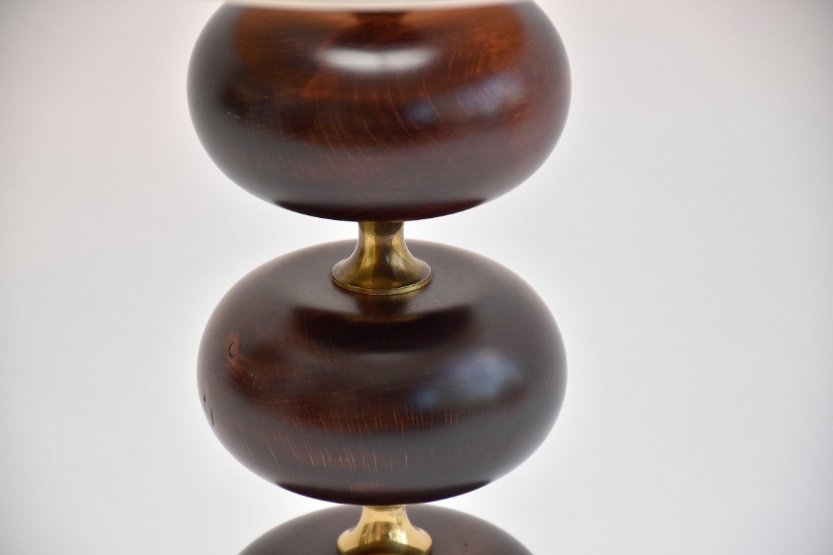 Lampe de table suédoise en laiton et hêtre, style milieu du siècle-photo-2