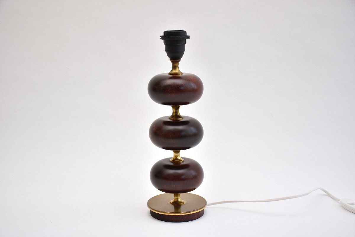 Lampe de table suédoise en laiton et hêtre, style milieu du siècle-photo-1