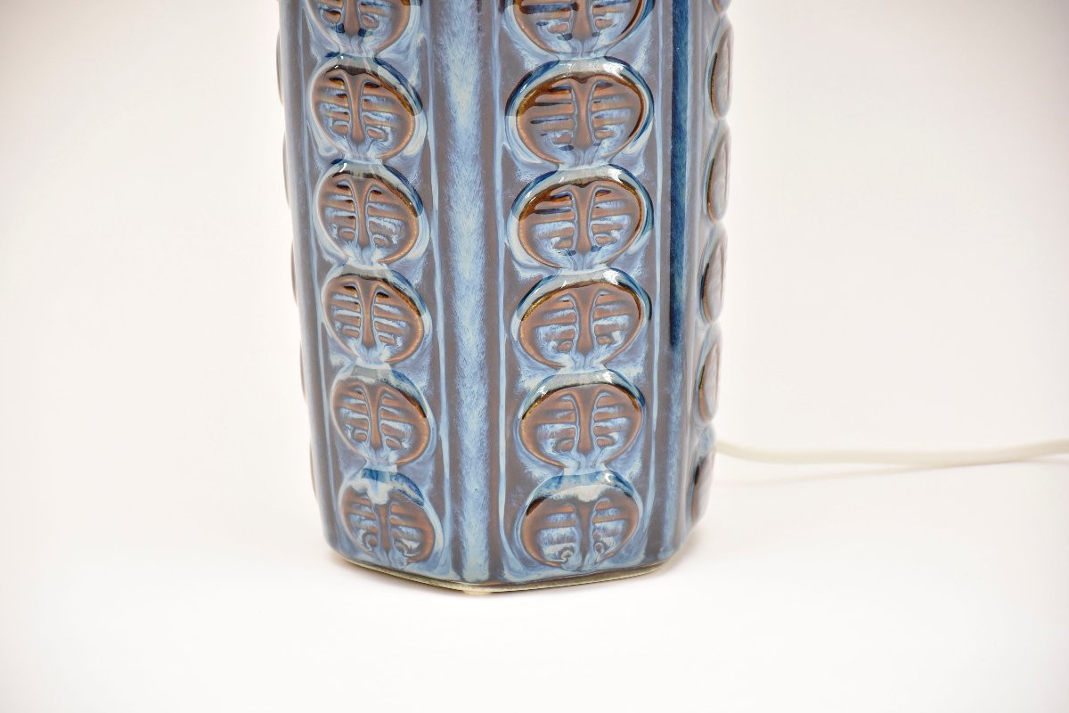  Une paire de lampes de table danoises en céramique bleue du milieu du siècle, signée-photo-3