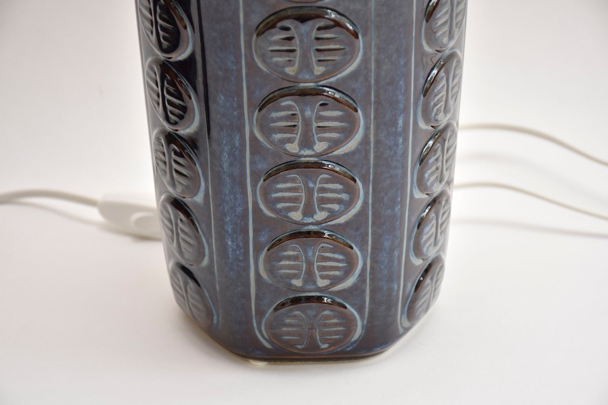  Une paire de lampes de table danoises en céramique bleue du milieu du siècle, signée-photo-3