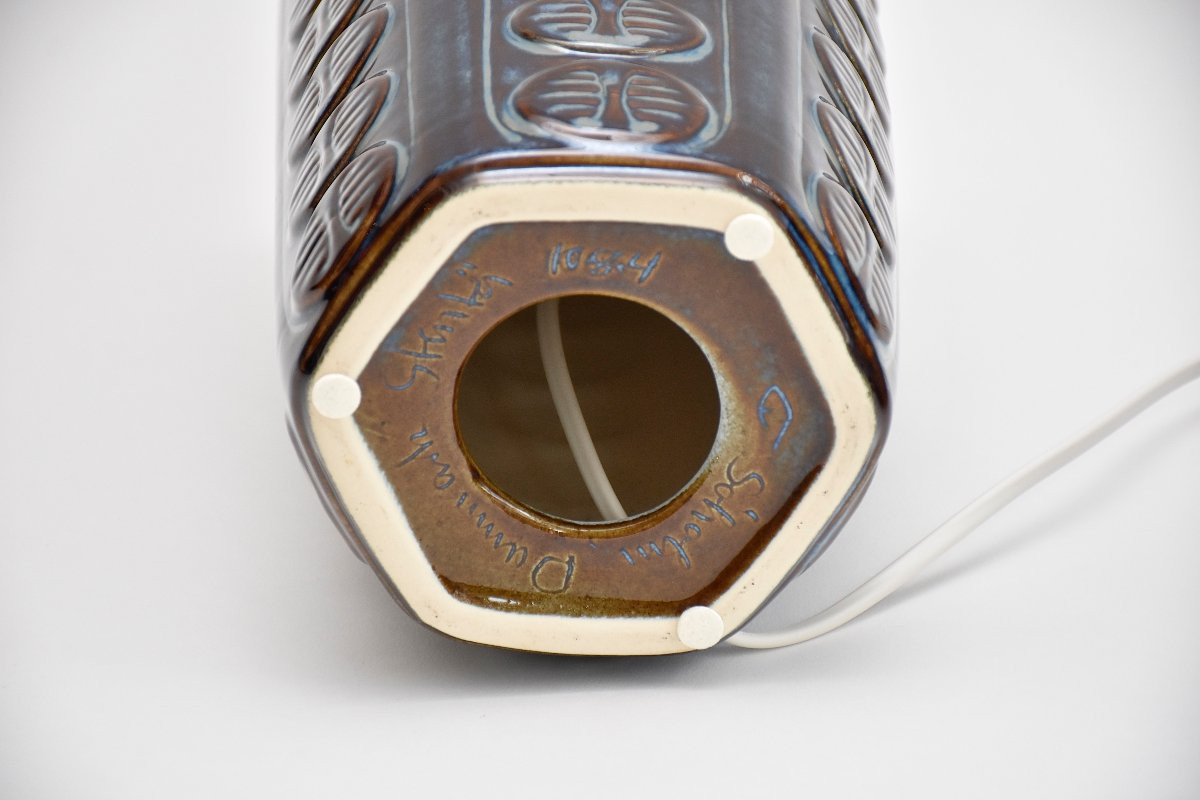  Une paire de lampes de table danoises en céramique bleue du milieu du siècle, signée-photo-6