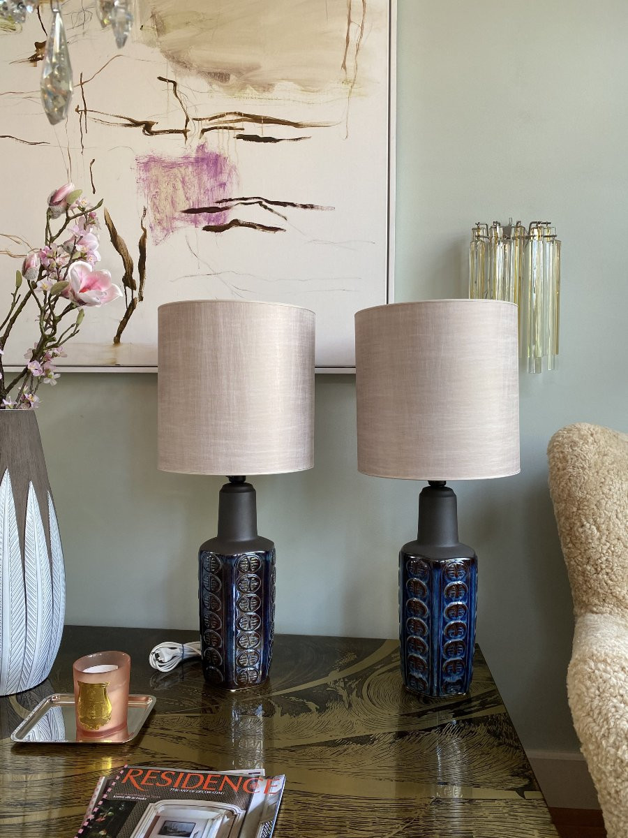  Une paire de lampes de table danoises en céramique bleue du milieu du siècle, signée-photo-8