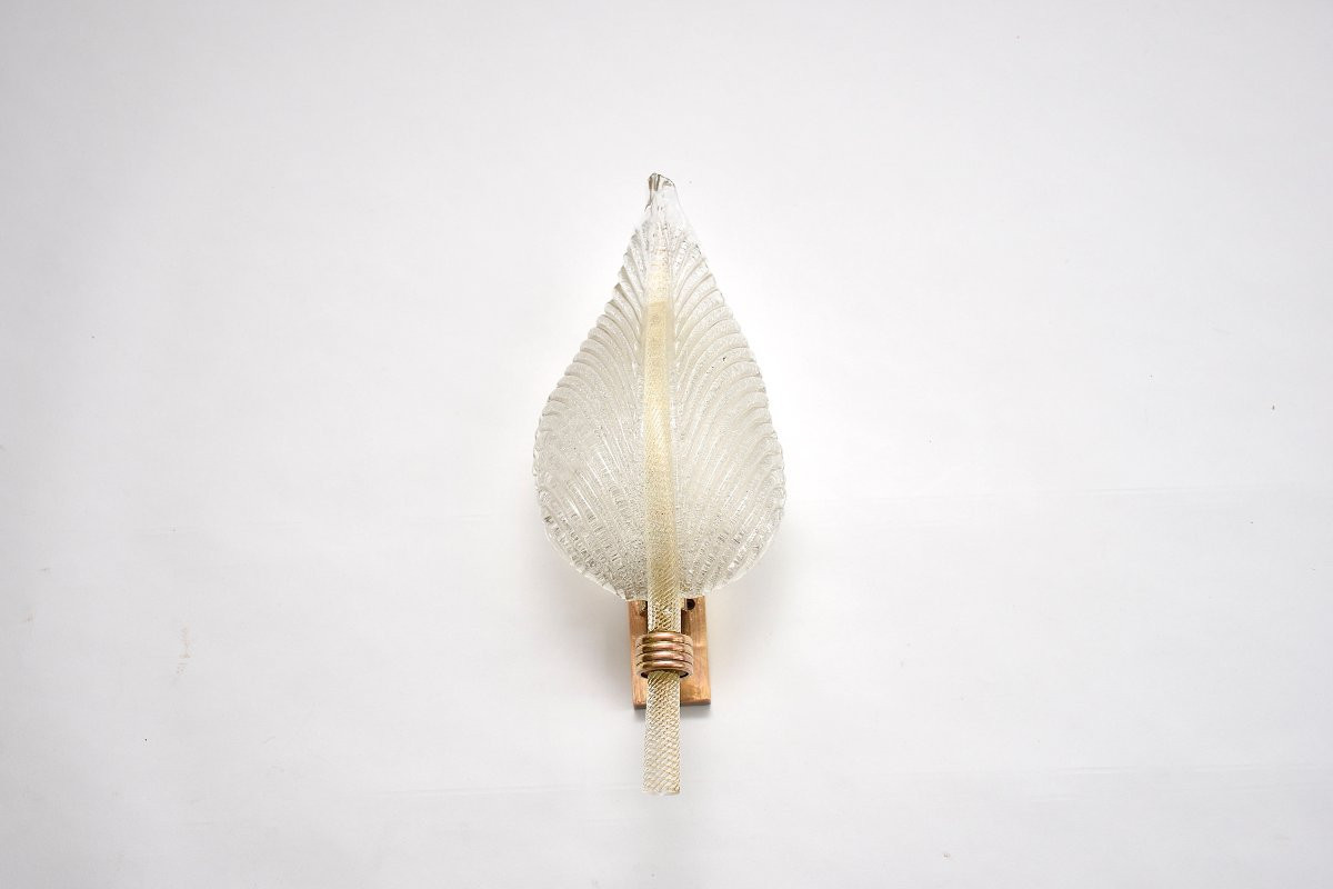Mid-century Murano Italian Wall Lamp In Gold Leaf By Ercole Barovier-photo-3