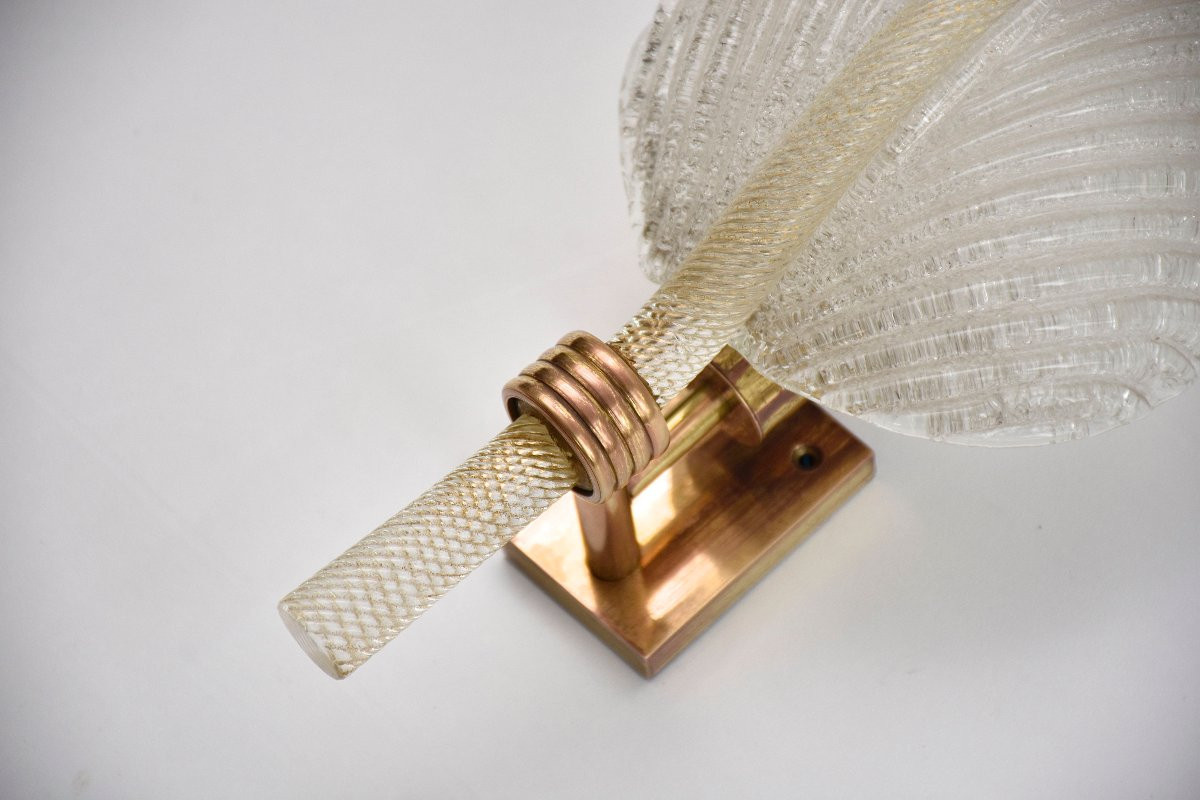 Mid-century Murano Italian Wall Lamp In Gold Leaf By Ercole Barovier-photo-2