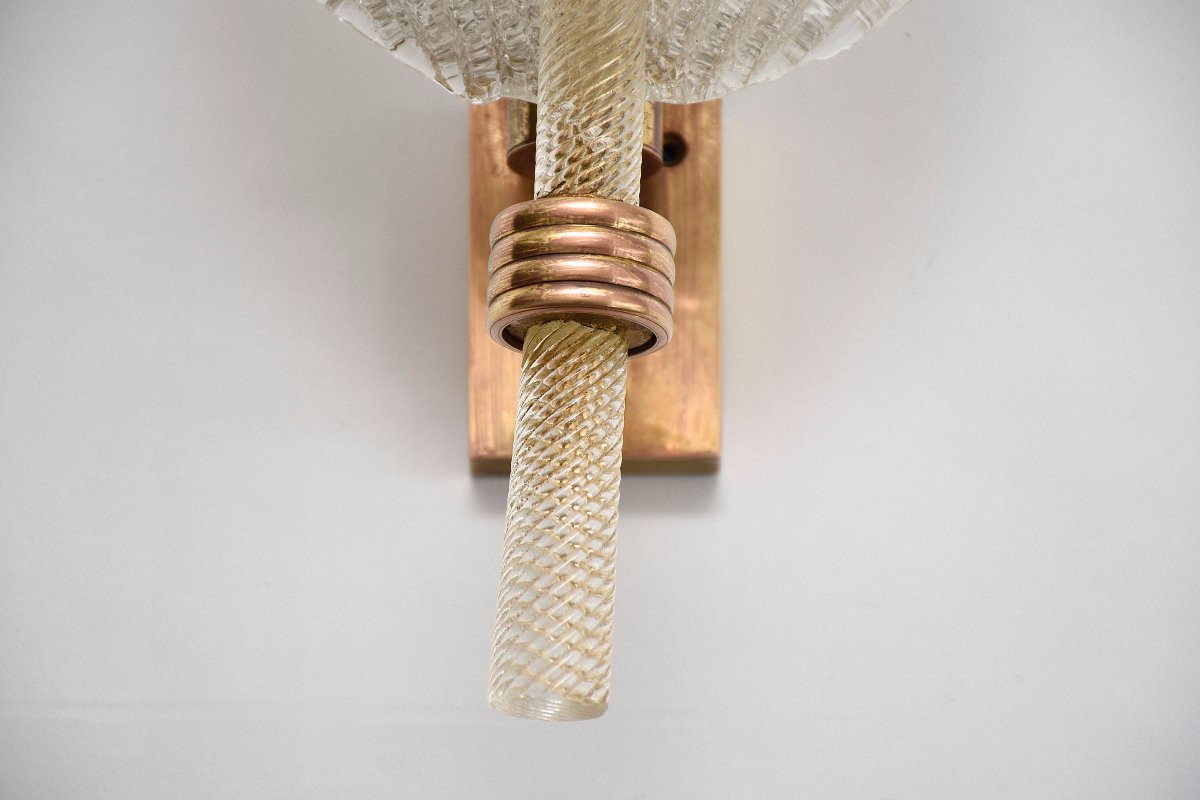 Mid-century Murano Italian Wall Lamp In Gold Leaf By Ercole Barovier-photo-3