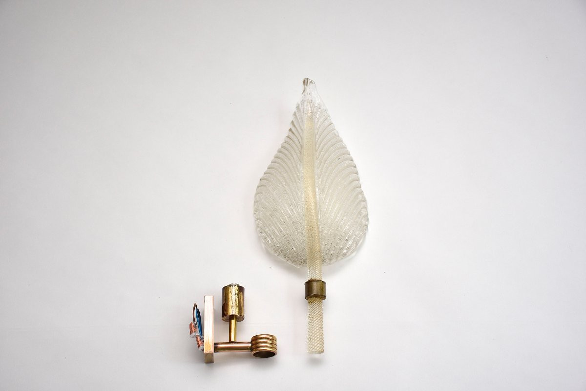 Mid-century Murano Italian Wall Lamp In Gold Leaf By Ercole Barovier-photo-4