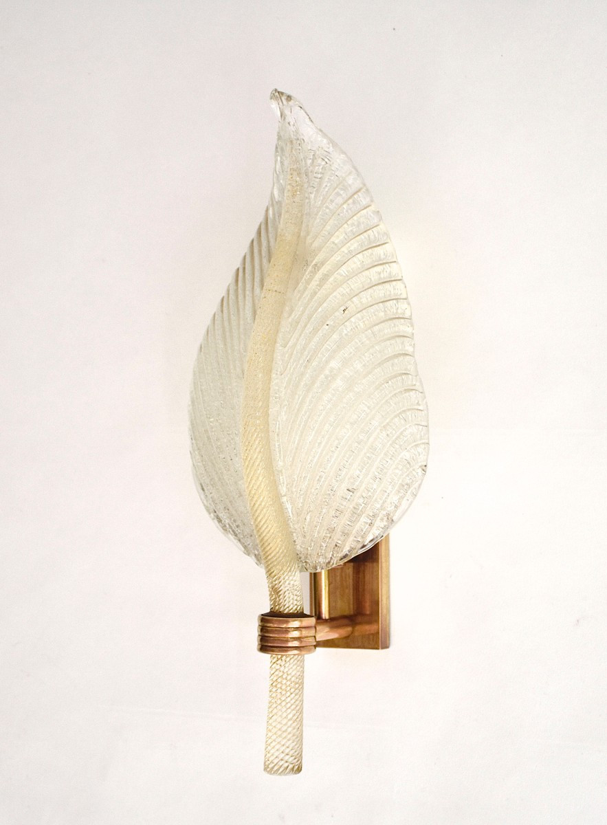 Mid-century Murano Italian Wall Lamp In Gold Leaf By Ercole Barovier