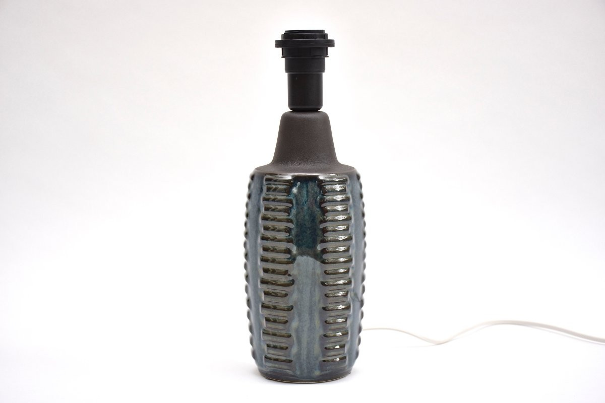 Lampe de table danoise en céramique émaillée bleue du milieu du siècle, signée Einar Johansen-photo-2