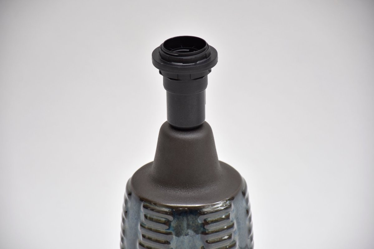 Lampe de table danoise en céramique émaillée bleue du milieu du siècle, signée Einar Johansen-photo-4
