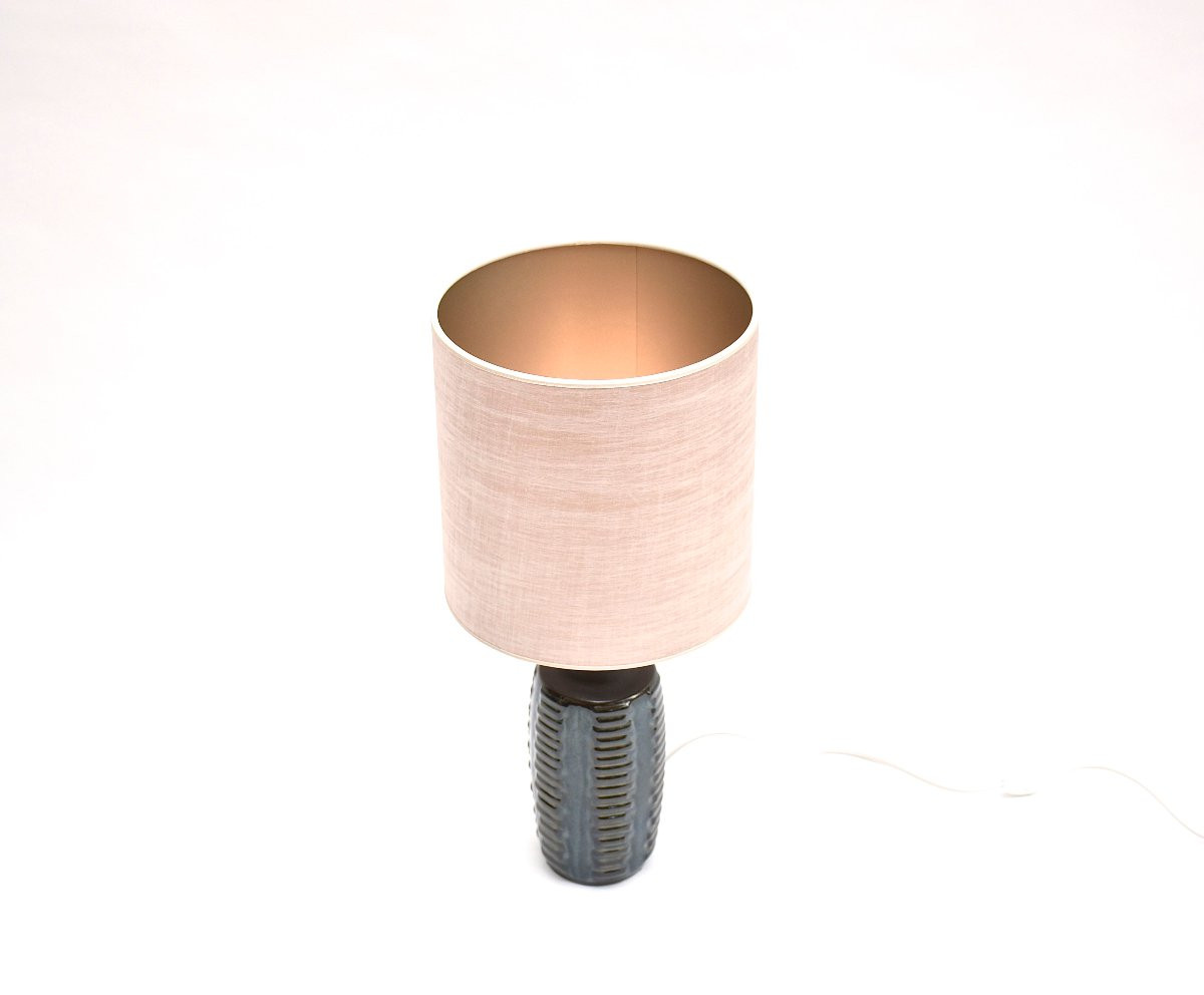 Lampe de table danoise en céramique émaillée bleue du milieu du siècle, signée Einar Johansen-photo-3