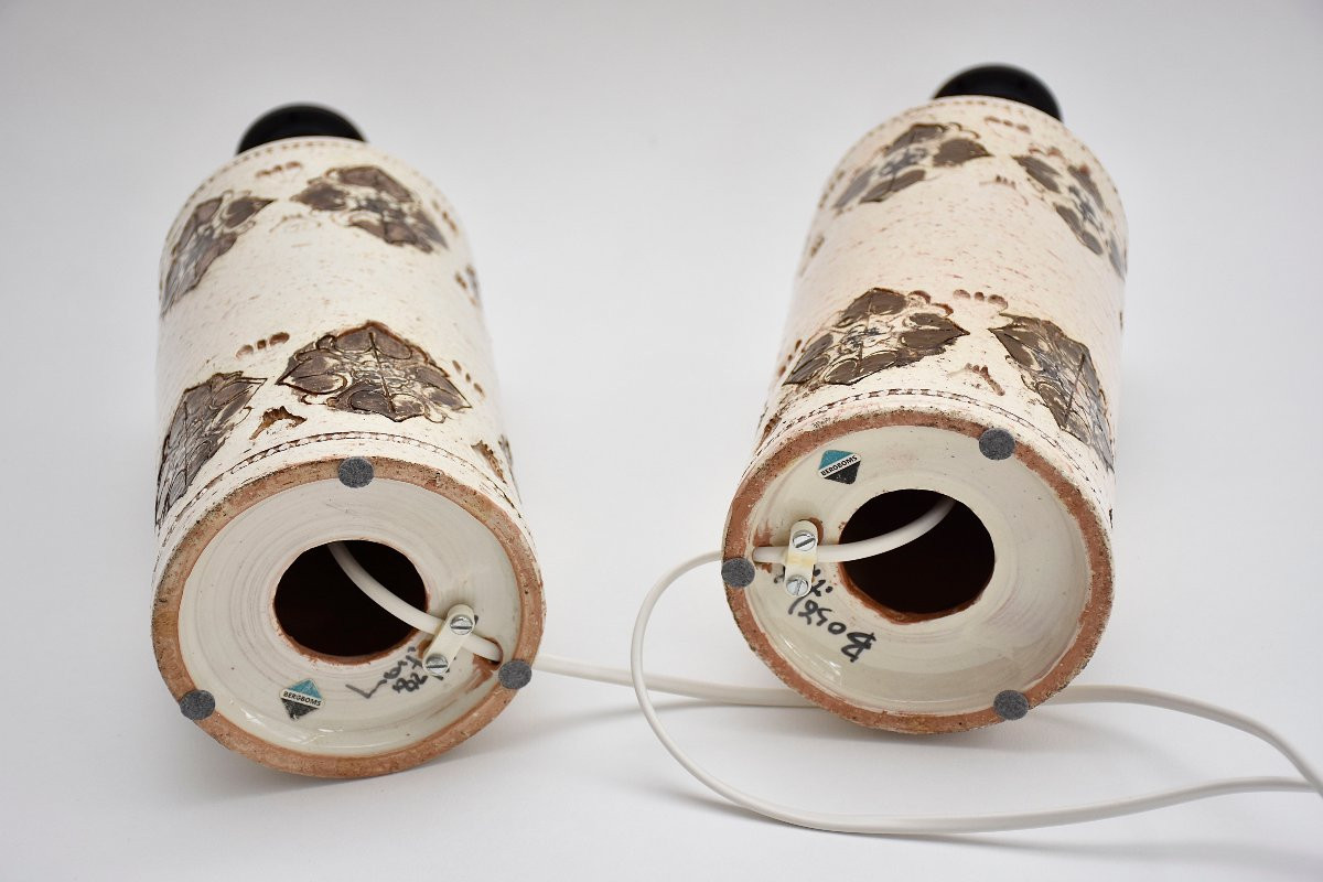 Pair Of Mid-century Ceramic White Table Lamps, Signed-photo-4