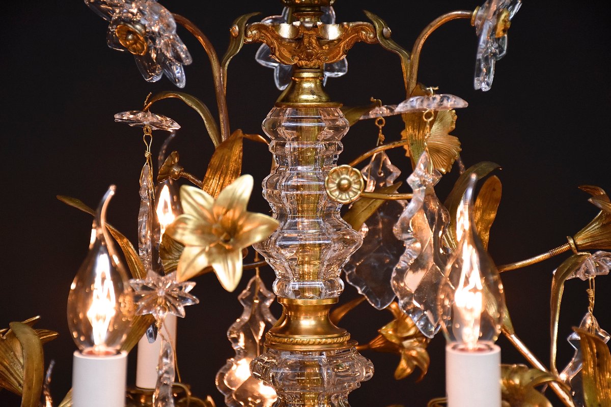  Late 19th-century Floral Chandelier In Gilded Bronze And Baccarat Crystal-photo-2