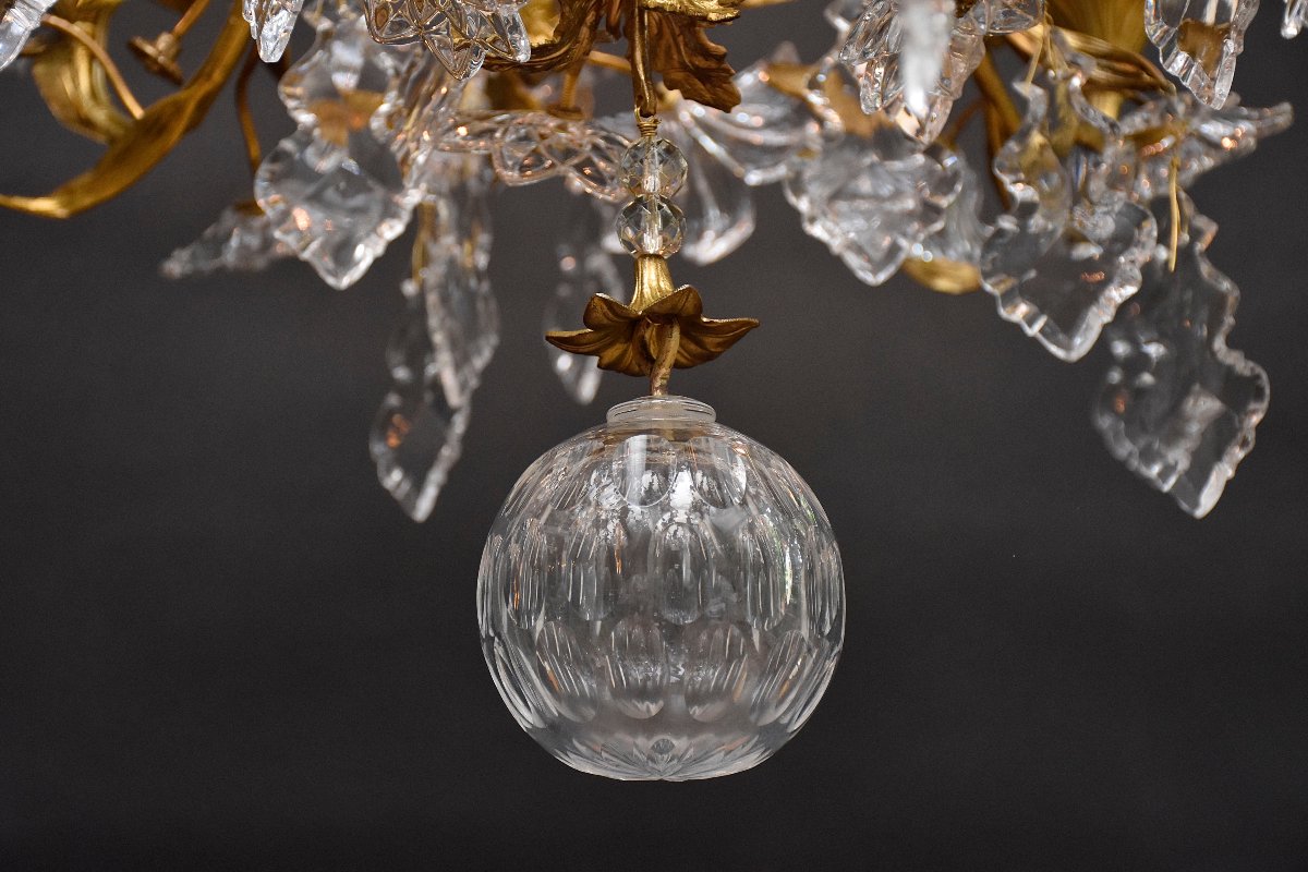  Late 19th-century Floral Chandelier In Gilded Bronze And Baccarat Crystal-photo-3