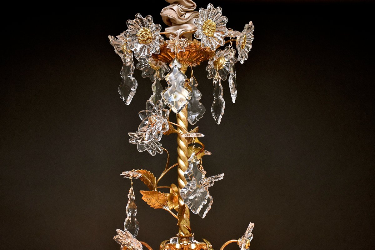  Late 19th-century Floral Chandelier In Gilded Bronze And Baccarat Crystal-photo-4