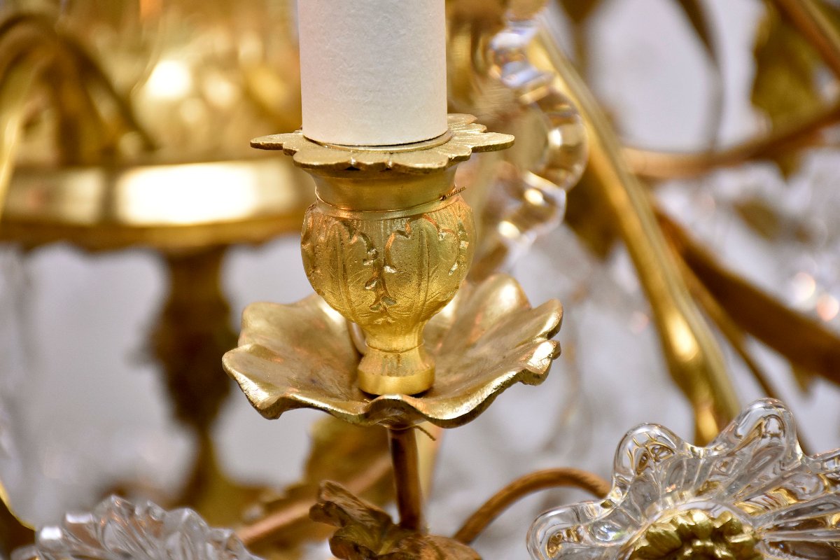  Late 19th-century Floral Chandelier In Gilded Bronze And Baccarat Crystal-photo-2