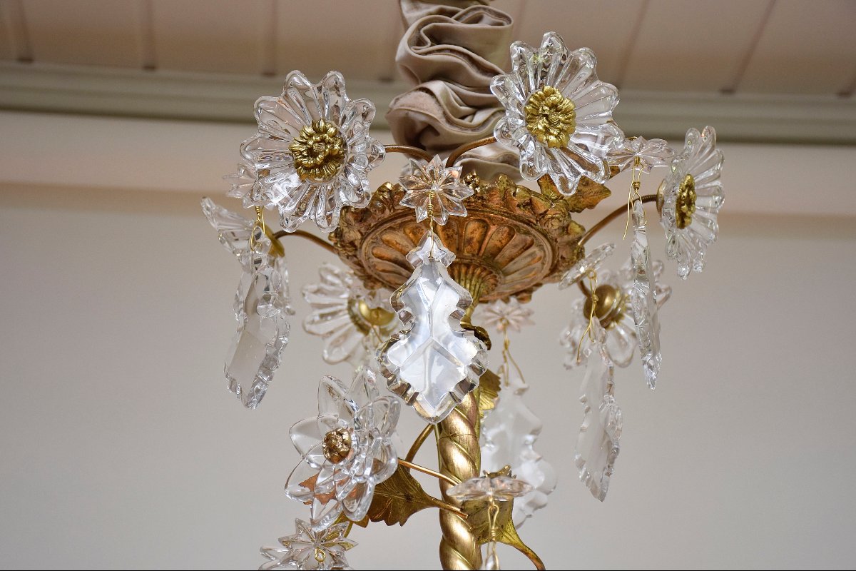  Late 19th-century Floral Chandelier In Gilded Bronze And Baccarat Crystal-photo-4