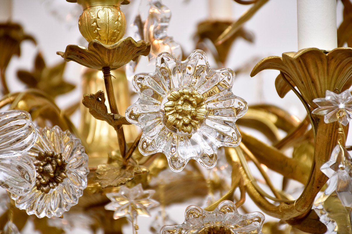  Late 19th-century Floral Chandelier In Gilded Bronze And Baccarat Crystal-photo-5