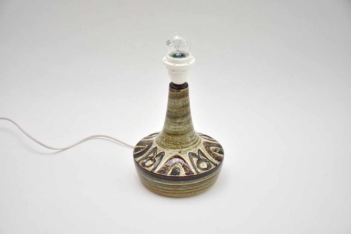 Lampe de table en céramique du milieu du siècle, dans des tons marron et vert olive, par Soholm-photo-2