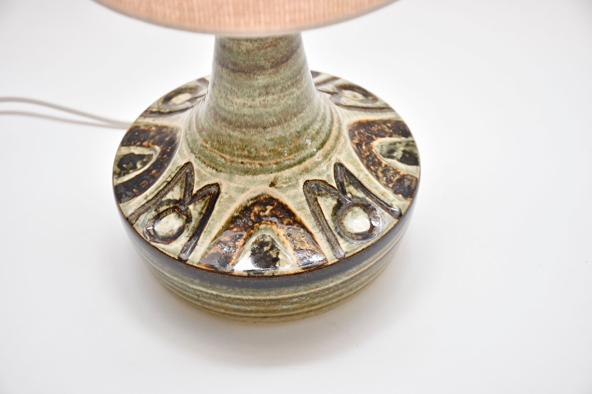 Lampe de table en céramique du milieu du siècle, dans des tons marron et vert olive, par Soholm-photo-3