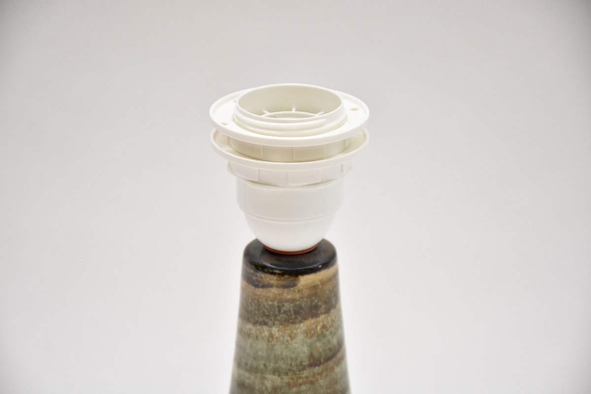 Lampe de table en céramique du milieu du siècle, dans des tons marron et vert olive, par Soholm-photo-1