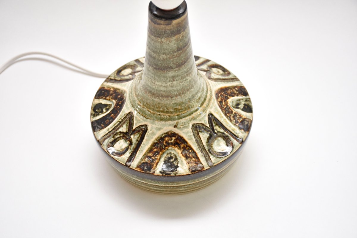 Lampe de table en céramique du milieu du siècle, dans des tons marron et vert olive, par Soholm-photo-2